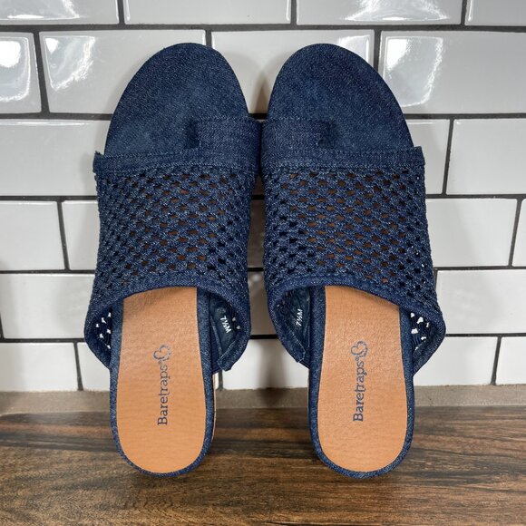 BareTraps Bethie Womens Size 7.5 Shoes Blue Denim Toe Loop Platform Wedge Sandal - Picture 6 of 12